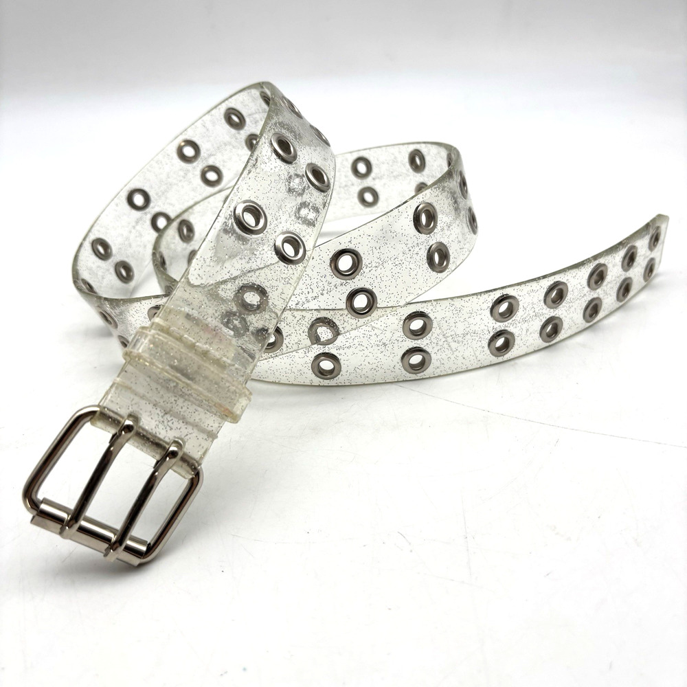 Vintage 90s Y2K K-mart Clear Glitter Jelly 2 Row Grommet Belt XL Up to 40"